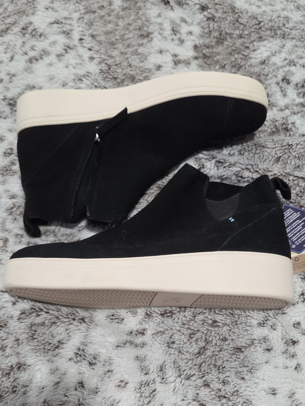Toms Black Suede Slip-On Platform Sneakers with Cream Sole